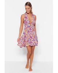 WOVCOR - Woven Backless Beach Mini Dress - Lyst