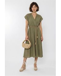 Bianco Lucci - Belted Wrap Midi Dress - Lyst