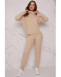 Chi Chi London - Roll Neck Cable Knit Loungewear Set - Lyst