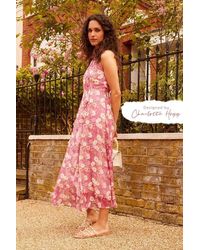Wallis - Pink Floral Ruffle Halter Maxi Dress - Lyst