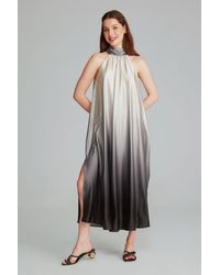 GUSTO - Printed Satin Long Dress - Lyst
