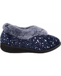 Absolute Footwear - Easy Slip On Velour Style Bootee Slipper With Faux Fur Collar - Lyst