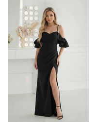Love Lace - Evening Pleated Strappy Maxi Dress With Side Slit - Lyst