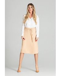 Love Lace - Midi Skirt With Side Zip Tie Belt - Lyst