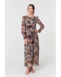 Izabel London - Printed Tie Waist Long Sleeve Maxi Dress - Lyst