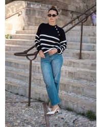 Gini London - Stripe Cable Knit Button Oversized Jumper - Lyst