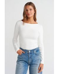 Dilvin - Slim Fit Ribbed Boat Neck Blouse - Lyst