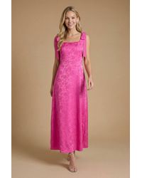 Oasis - Petite Square Neck Chiffon Tie Shoulder Satin Jacquard Bridesmaid Maxi Dress - Lyst