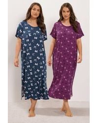 Yours - 2 Pack Bow Print Soft Touch Nightdresses - Lyst