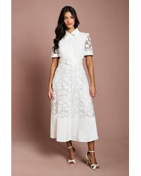 Coast - Petite Satin Trim Lace Shirt Midi Dress - Lyst
