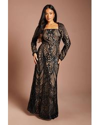 Coast - Petite Square Neck Long Sleeve Sequin Detail Maxi Dress - Lyst