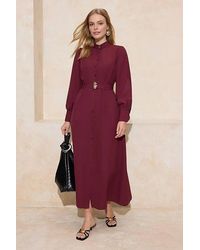 WOVCOR - Belted Button Front Long Sleeve Cotton Maxi Shirt Dress - Lyst