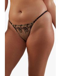 Playful Promises - Amal Gold And Black Embroidery Tanga Brief - Lyst