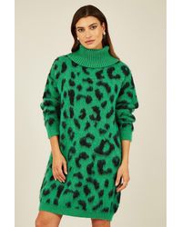 Yumi' - Green Animal Roll Neck Knitted Dress - Lyst