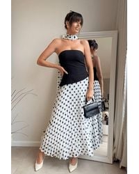 Style Cheat - Viola Scarf Bandeau Pleat Mono Polka Dot Midi Dress - Lyst