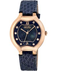 Gevril - Lugano Swiss Diamond , Blue Mop Dial, Iprg Case,genuine Italian Handmade Leather Strap Swiss Quartz Watch - Lyst