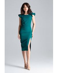 Love Lace - Party Cap Sleeve Midi Dress With Ruffles & Zip - Lyst