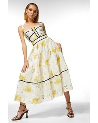 Karen Millen - Petite Meadow Floral Corset Silk Cotton Dress - Lyst