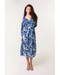 Blue Vanilla - Elasticated Waist Long Sleeve V-Neck Midi Dress - Lyst