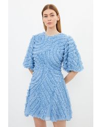 Karen Millen - Embellished Ruffle Puff Sleeve Woven Mini Dress - Lyst