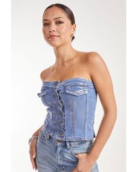 Pink Vanilla - Metallic Foil Denim Corset Top - Lyst