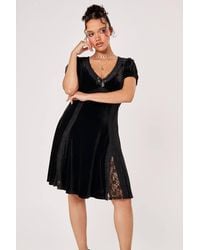 Hell Bunny - Marla Velvet Lace Trim Mini Dress With Puff Sleeves - Lyst