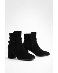 Boohoo - Buckle Detail Faux Suede Block Heel Ankle Boots - Lyst