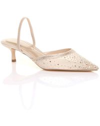 AJVANI - Low Mid Kitten Heel Diamante Mesh Pointed Toe Slingback Mules - Lyst