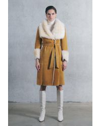 Karen Millen - Shearling Cuff & Collar Wrap Belted Coat - Lyst