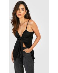 Boohoo - Acetate Slinky Knot Front Strappy Top - Lyst