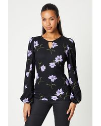 Dorothy Perkins - Tall Keyhole Detail Bow Back Crinkle Long Sleeve Top - Lyst