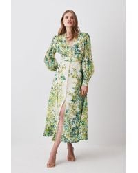Karen Millen - Trailing Floral Woven Plunge Maxi Dress - Lyst