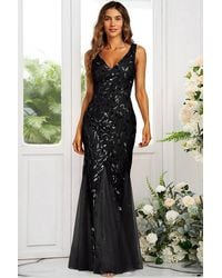 FS Collection - Sequin Leaf Detailed V Neck Bridesmaid Maxi Dress - Lyst