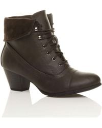 AJVANI - Mid Cuban Heel Pixie Lace Up Granny Ankle Boots - Lyst