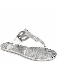 Spot on - Metallic Cut Out Toe Post Sandals With Textured Footbed - Lyst