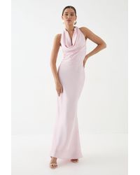 MissPap - Satin Cowl Wrap Neck Maxi Dress - Lyst