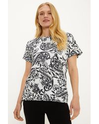 Oasis - Essential Cotton Paisley Roll Sleeve Slub T-shirt - Lyst