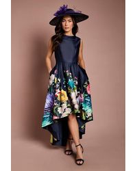 Coast - Lisa Tan Cowl Structured Satin Placement Print Midi Dress - Lyst