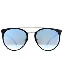 Guess - Round Black Blue Blue Mirror Sunglasses - Lyst