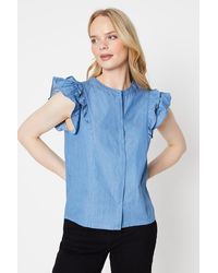 Oasis - Chambray Ruffle Lace Trim Top - Lyst