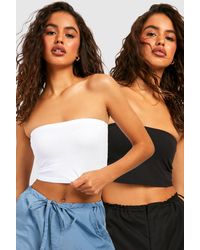 Boohoo - 2 Pack Cotton Mix Basic Bandeau Tube Top - Lyst