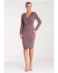 Love Lace - Fitted Long Sleeve V Neck Dress With Hidden Zipper - Lyst