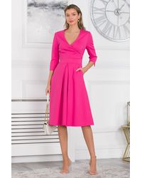 Jolie Moi - Paige 3/4 Sleeve Wrap Dress - Lyst