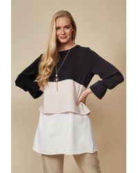 Hoxton Gal - Oversized Long Sleeves Crew Neck Colour Block Tunic Top - Lyst