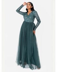 Maya Deluxe - V Neck Embellished Long Sleeve Maxi Dress - Lyst