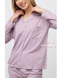 The Colourful Aura - Mauve Plain Soft Cotton Long Sleeve Night Suit Women's Silk Sleepwear Pyjama Set - Lyst