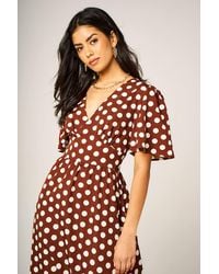 FS Collection - Polka Dot V-Neck Angel Sleeve Midi Dress - Lyst