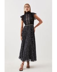 Karen Millen - Guipure Lace Dot Pleated Skirt Midi Dress - Lyst