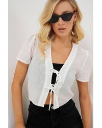 Bigdart - Textured V-Neck Linen Blend Crop Top - Lyst