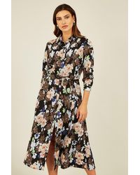 Mela - Black Floral And Animal Print Long Sleeve Midi Shirt Dress - Lyst